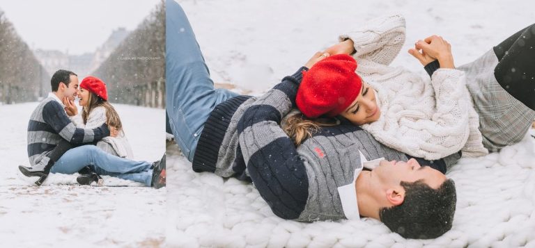snowy paris photo shooting